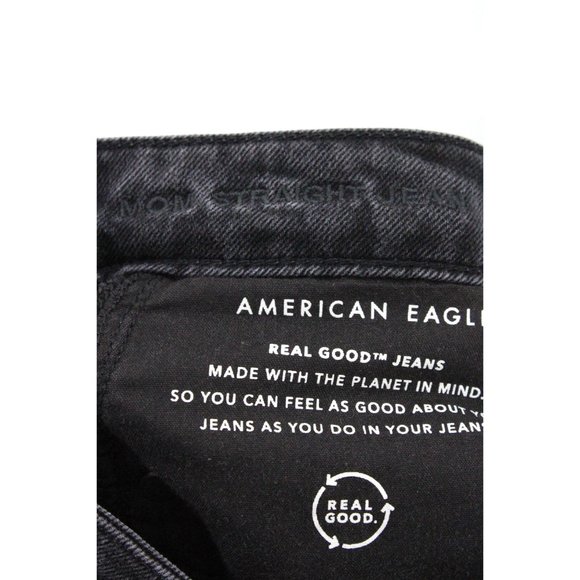 American Eagle Jeans Womens Black Faded Distressed Mom Straight Jeans Size 8 - Picture 9 of 10